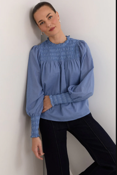 ADORNE VALENTINA SHIRRED TOP BLUE