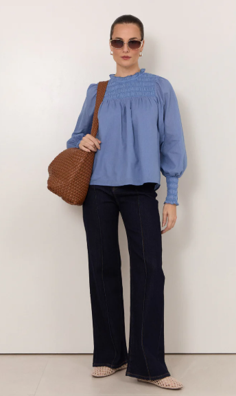 ADORNE VALENTINA SHIRRED TOP BLUE