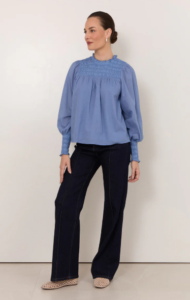 ADORNE VALENTINA SHIRRED TOP BLUE
