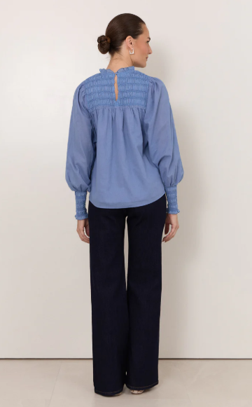 ADORNE VALENTINA SHIRRED TOP BLUE