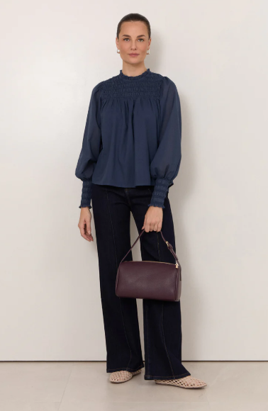 ADORNE VALENTINA SHIRRED TOP NAVY