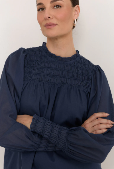 ADORNE VALENTINA SHIRRED TOP NAVY