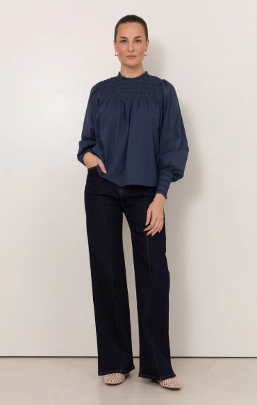 ADORNE VALENTINA SHIRRED TOP NAVY