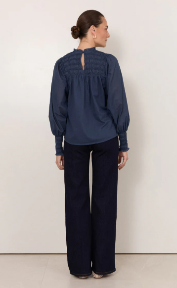 ADORNE VALENTINA SHIRRED TOP NAVY