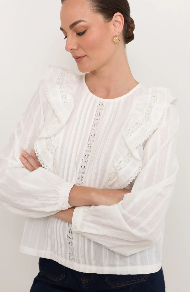 ADORNE SHANNON RUFFLE SHIRT WHITE