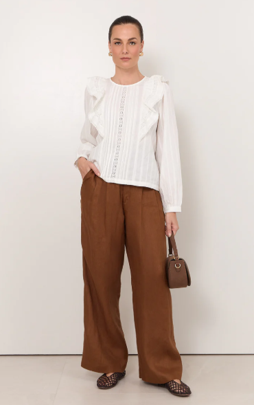 ADORNE SHANNON RUFFLE SHIRT WHITE