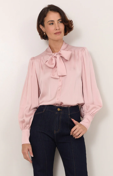 ADORNE MELODY TIE NECK SHIRT PINK