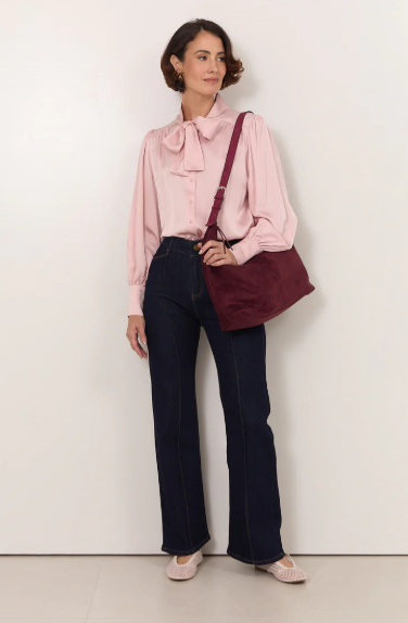 ADORNE MELODY TIE NECK SHIRT PINK