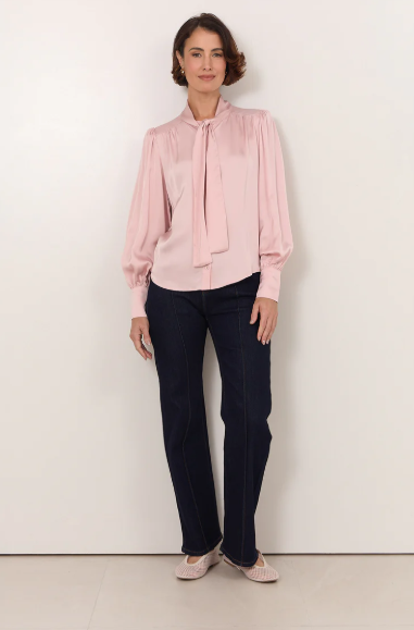 ADORNE MELODY TIE NECK SHIRT PINK