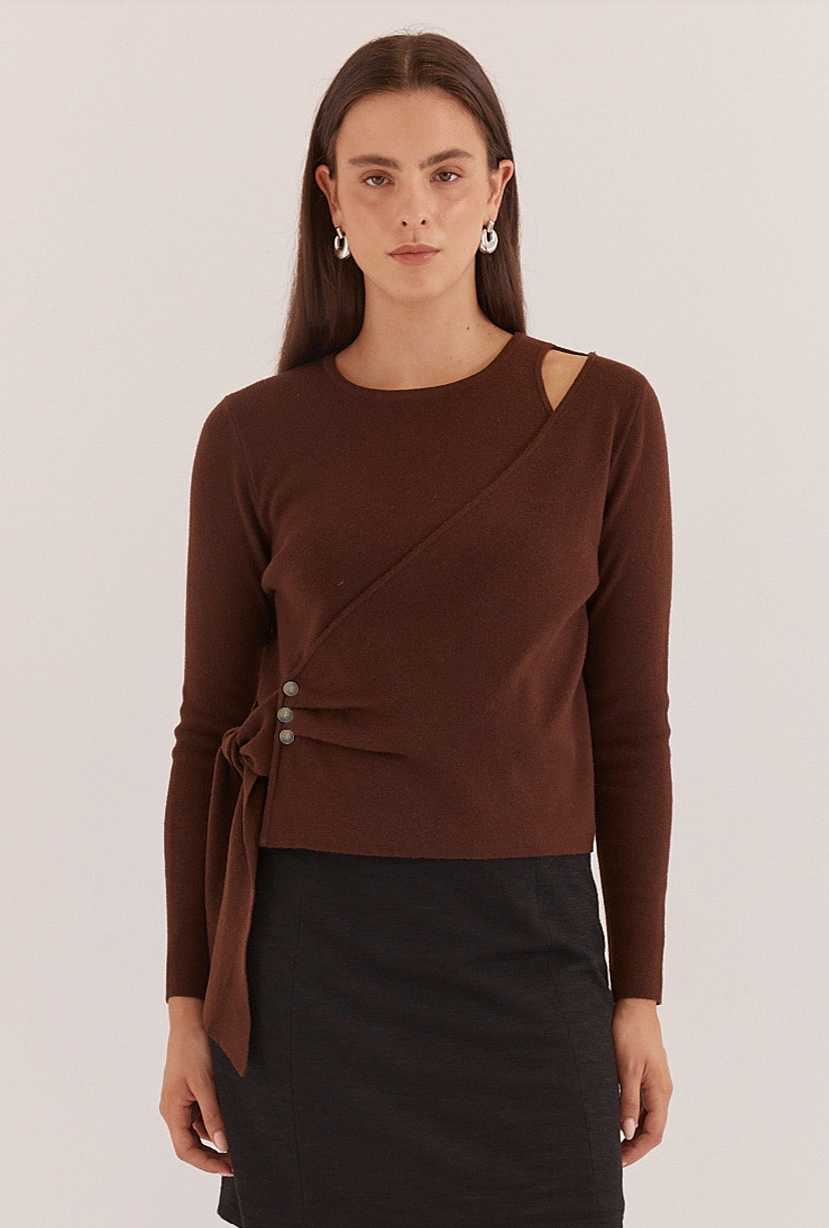 SASS AZALEA WRAP SWEATER CHOCOLATE