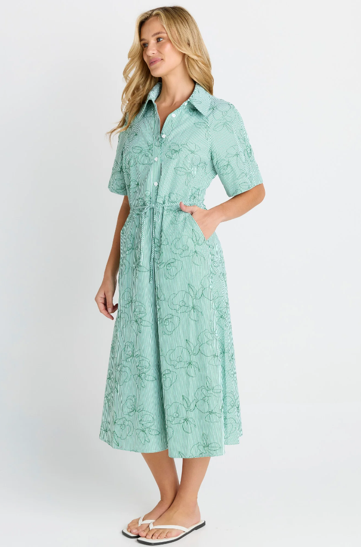 BETTY BASICS SHELLEY DRESS GREEN STRIPE