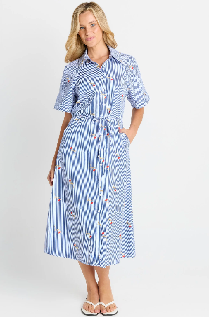 BETTY BASICS SHELLEY SHIRT DRESS ROSE STRIPE