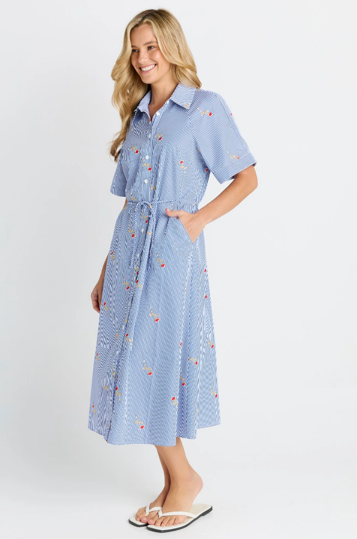 BETTY BASICS SHELLEY SHIRT DRESS ROSE STRIPE
