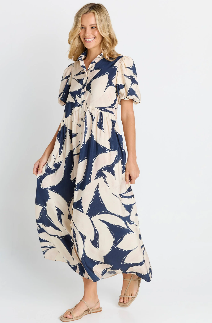 BETTY BASICS NOVA SHIRT DRESS NAVY FLORAL PRINT
