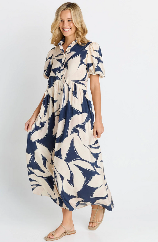 BETTY BASICS NOVA SHIRT DRESS NAVY FLORAL PRINT