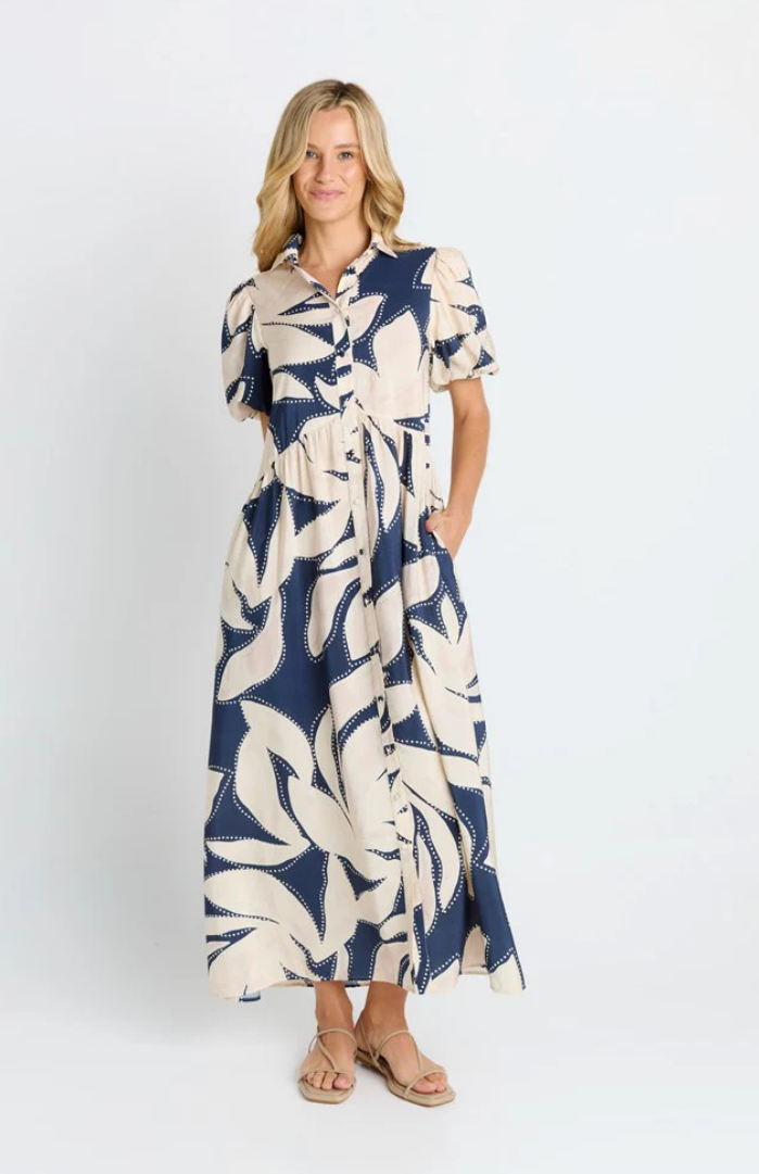 BETTY BASICS NOVA SHIRT DRESS NAVY FLORAL PRINT