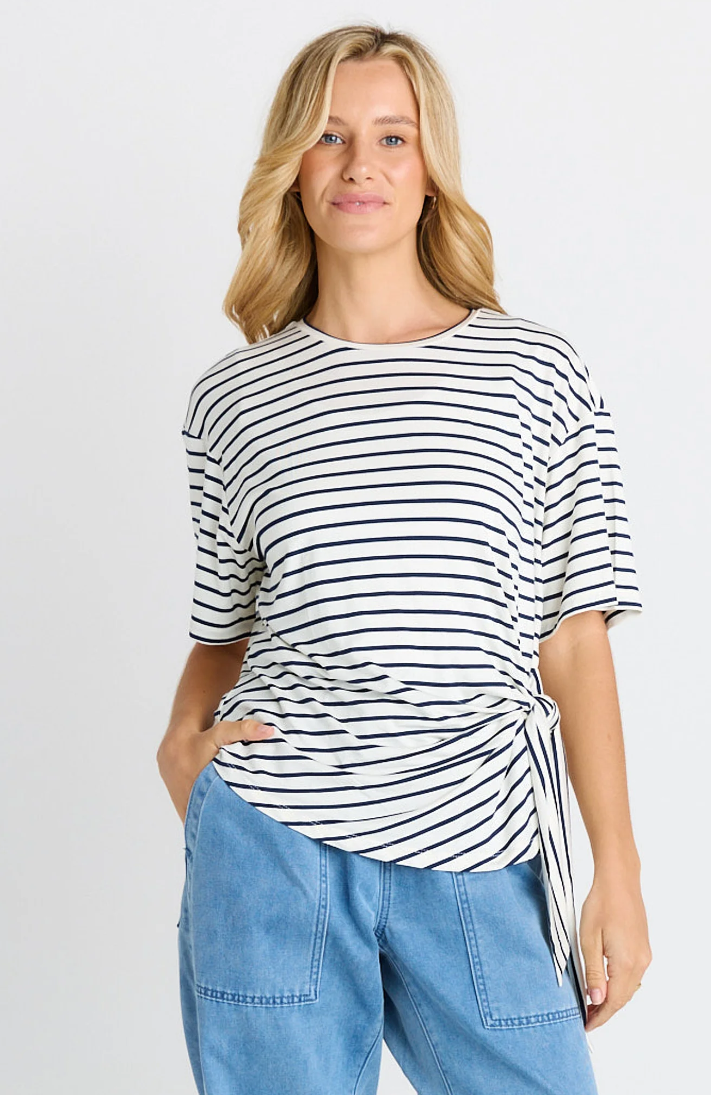 BETTY BASICS KNOT TEE WHITE/ NAVY STRIPE