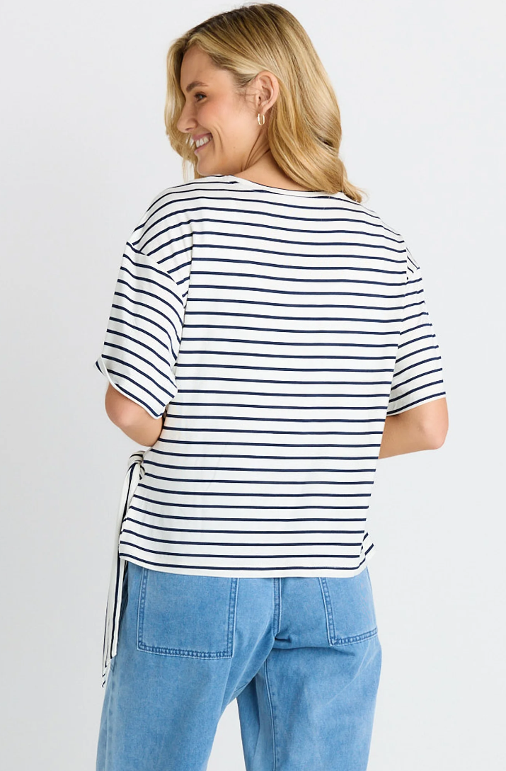 BETTY BASICS KNOT TEE WHITE/ NAVY STRIPE