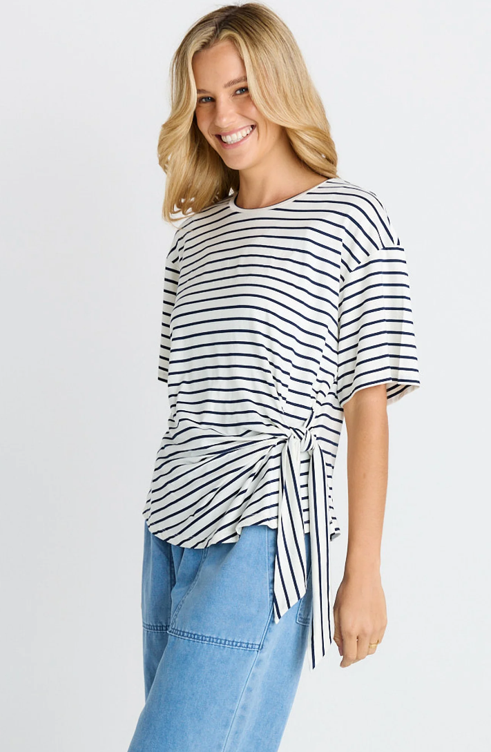 BETTY BASICS KNOT TEE WHITE/ NAVY STRIPE
