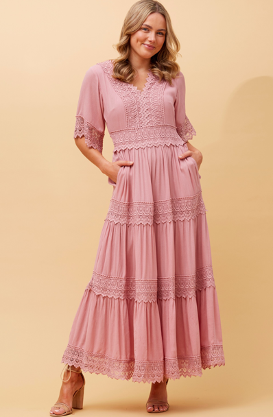 CM LACE MAXI DRESS MUSK PINK