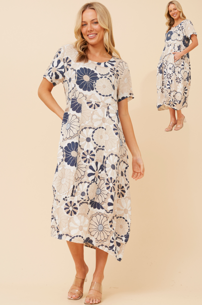 FLORAL MIDI DRESS NAVY