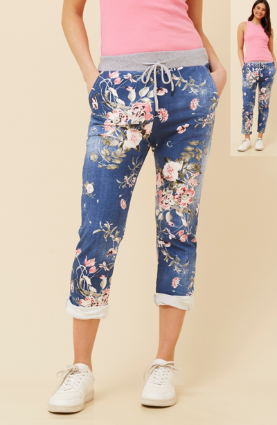 BM FLORAL PRINTED PANTS LIGHT DENIM