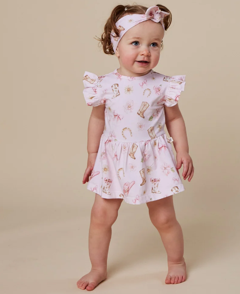 SNUGGLE HUNNY BOOTS & BOWS SHORT SLEEVE ORGANIC DRESS