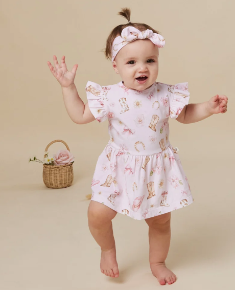 SNUGGLE HUNNY BOOTS & BOWS SHORT SLEEVE ORGANIC DRESS