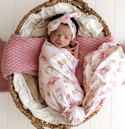 SNUGGLE HUNNY BOOTS & BOWS JERSEY WRAP & TOPKNOT SET