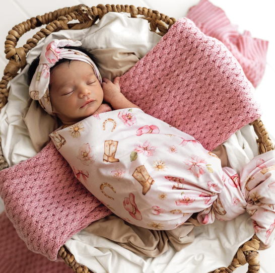 SNUGGLE HUNNY BOOTS & BOWS JERSEY WRAP & TOPKNOT SET