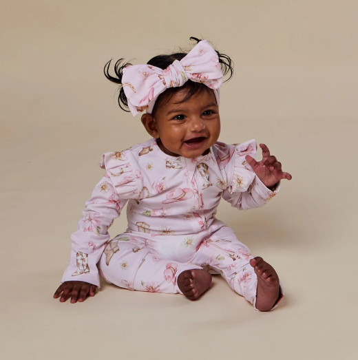 SNUGGLE HUNNY BOOTS & BOWS SNUGGLESUIT CONVERTIBLE ROMPER WITH FRILL