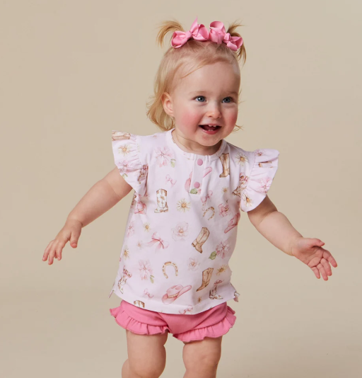 SNUGGLE HUNNY BOOTS & BOWS ORGANIC SHORT SLEEVE TOP WITH FRILL