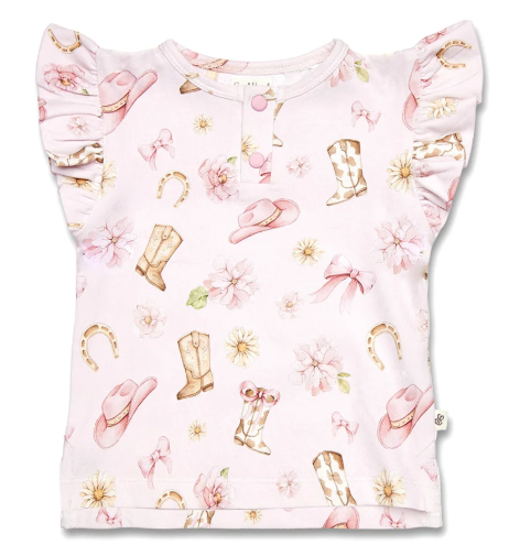 SNUGGLE HUNNY BOOTS & BOWS ORGANIC SHORT SLEEVE TOP WITH FRILL
