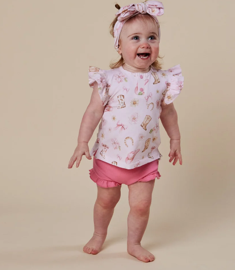 SNUGGLE HUNNY BOOTS & BOWS ORGANIC SHORT SLEEVE TOP WITH FRILL