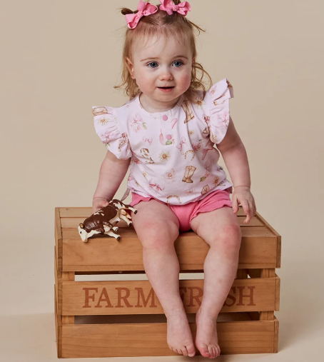 SNUGGLE HUNNY BOOTS & BOWS ORGANIC SHORT SLEEVE TOP WITH FRILL