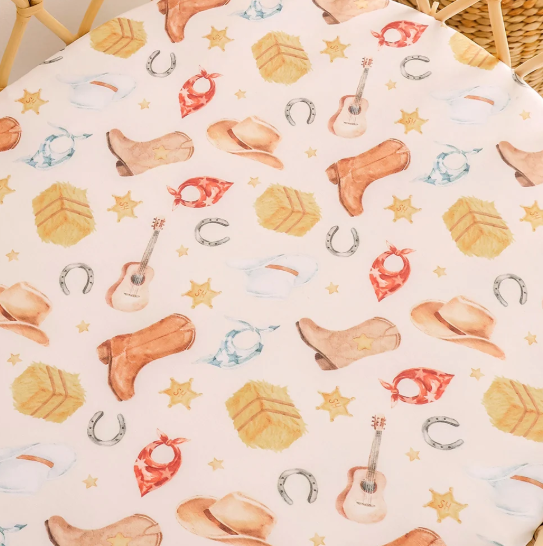 SNUGGLE HUNNY COWBOYS ORGANIC BASSINET SHEET/CHANGE PAD COVER