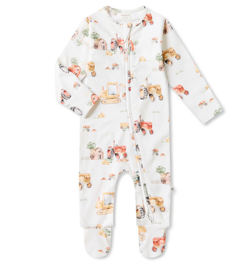 SNUGGLE HUNNY DIGGERS & TRACTOS SLEEPSUIT ZIP FOOTIE
