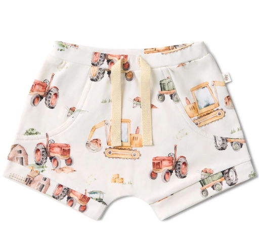 SNUGGLE HUNNY DIGGERS & TRACTORS ORGANIC SHORTS