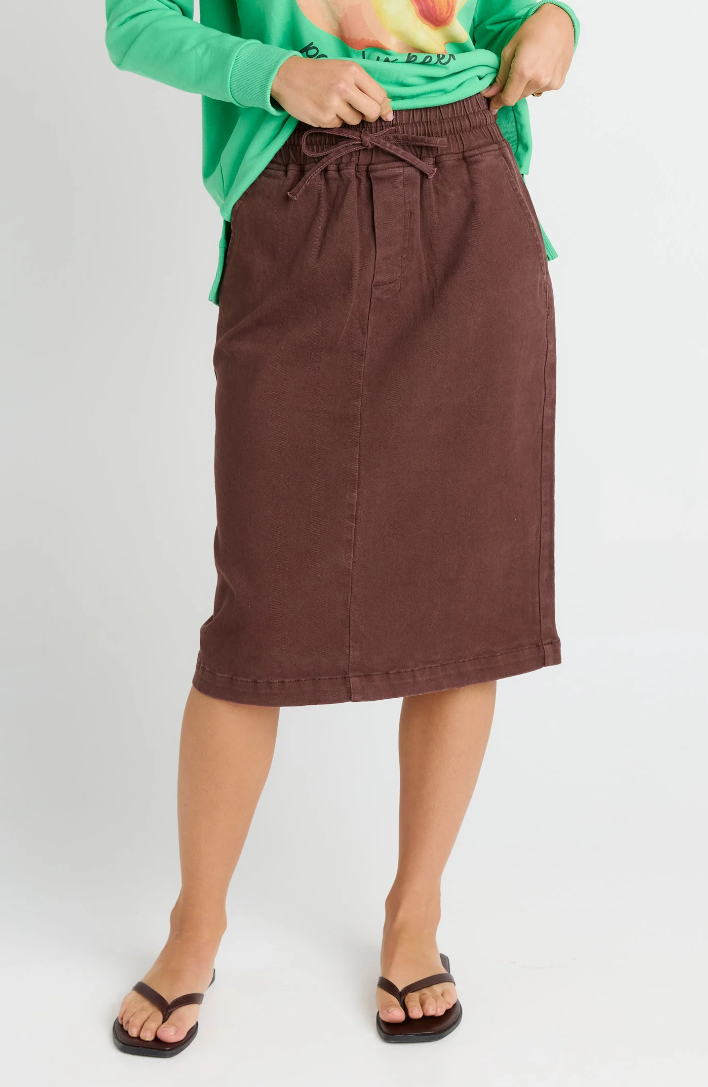 BETTY BASICS QUINN COTTON SKIRT CHOCOLATE