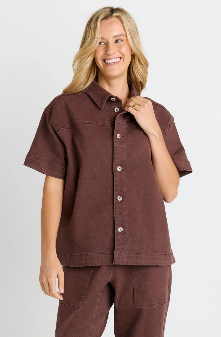 BETTY BASICS QUINN COTTON SHIRT CHOCOLATE