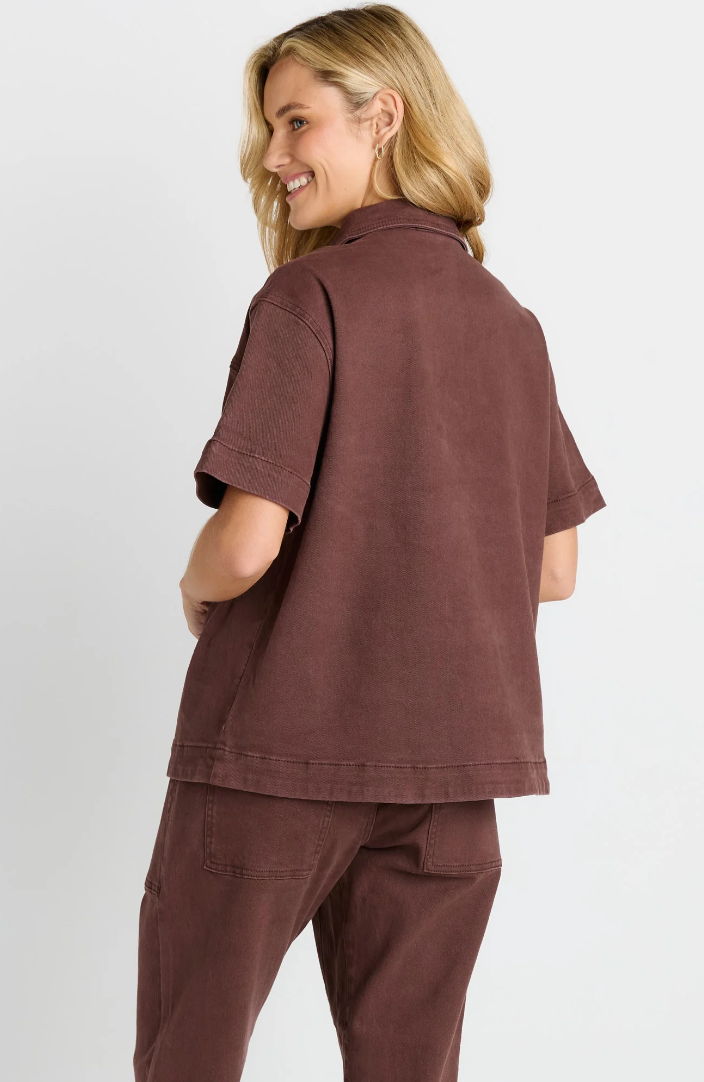 BETTY BASICS QUINN COTTON SHIRT CHOCOLATE