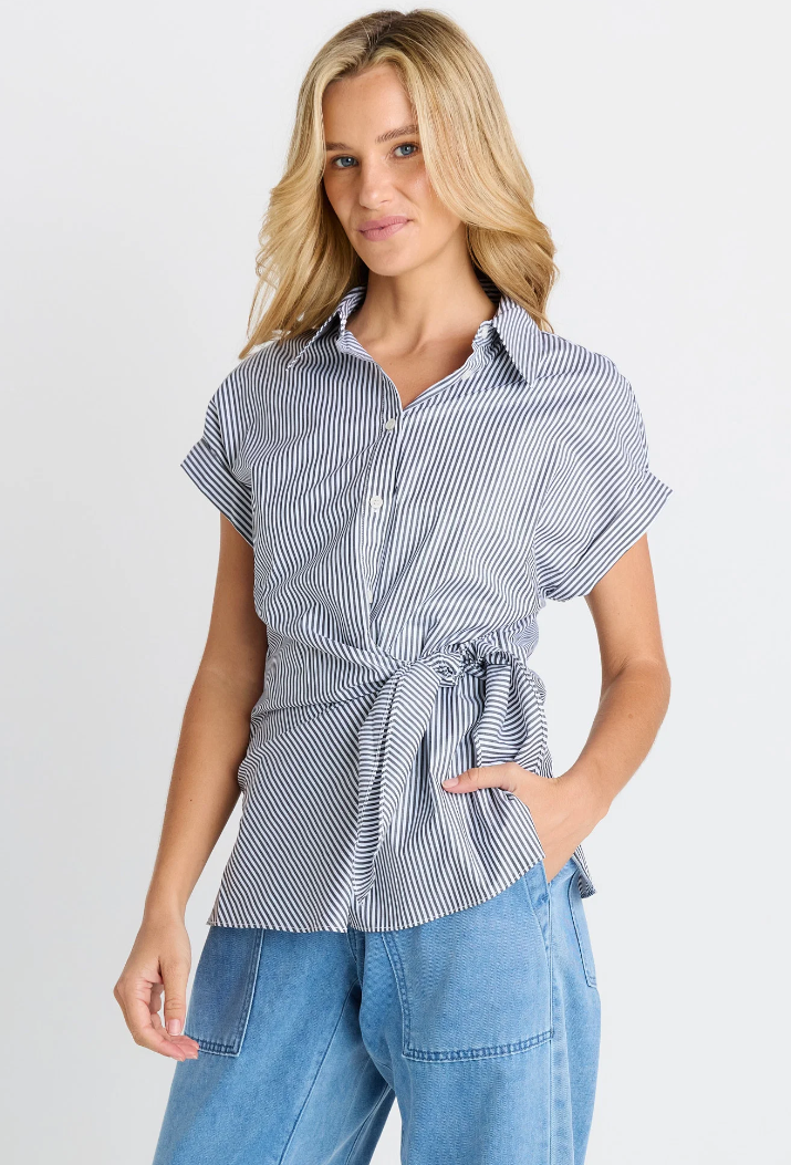 BETTY BASICS SCOUT TIE SHIRT BLACK& WHITE STRIPE