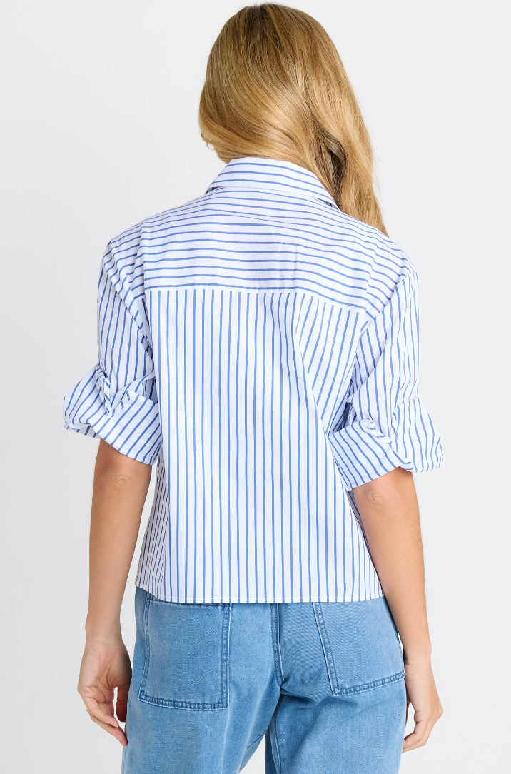 BETTY BASICS POPLIN SHIRT CROPPED BLUE STRIPE