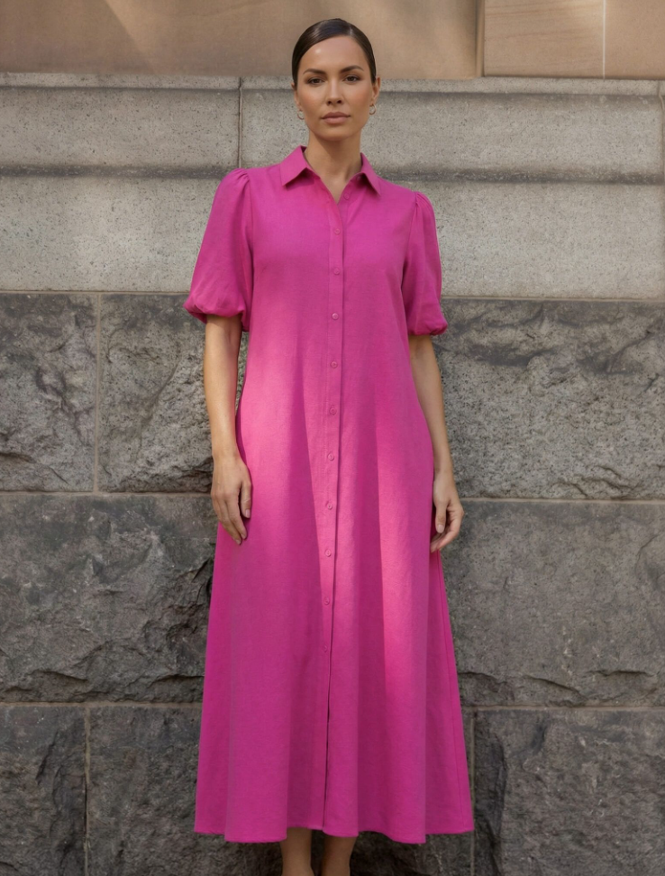LIBERTY ROSE LINEN SHIRT DRESS