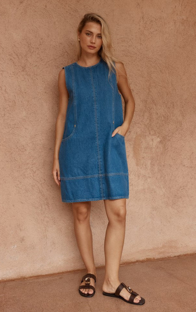 SASS HART DENIM SHIFT DRESS CLASSIC BLUE