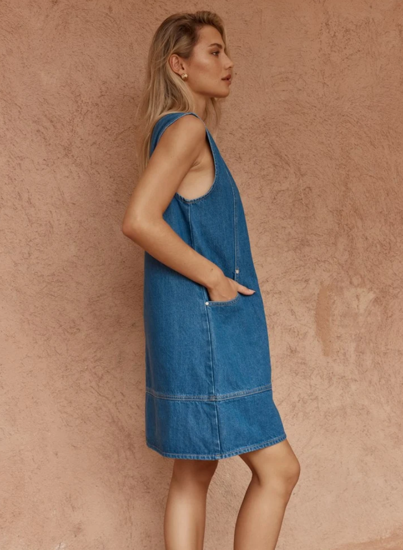 SASS HART DENIM SHIFT DRESS CLASSIC BLUE