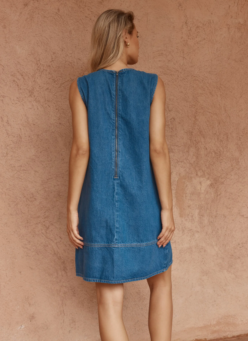 SASS HART DENIM SHIFT DRESS CLASSIC BLUE