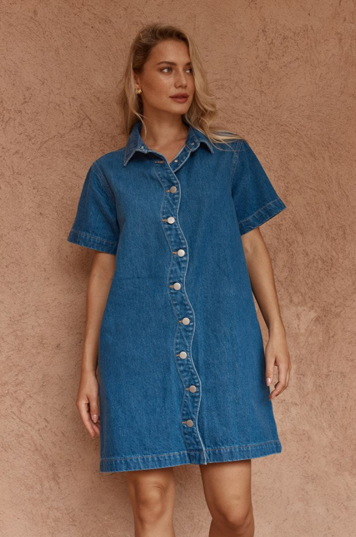 SASS PEPE WAVE DENIM DRESS CLASSIC BLUE