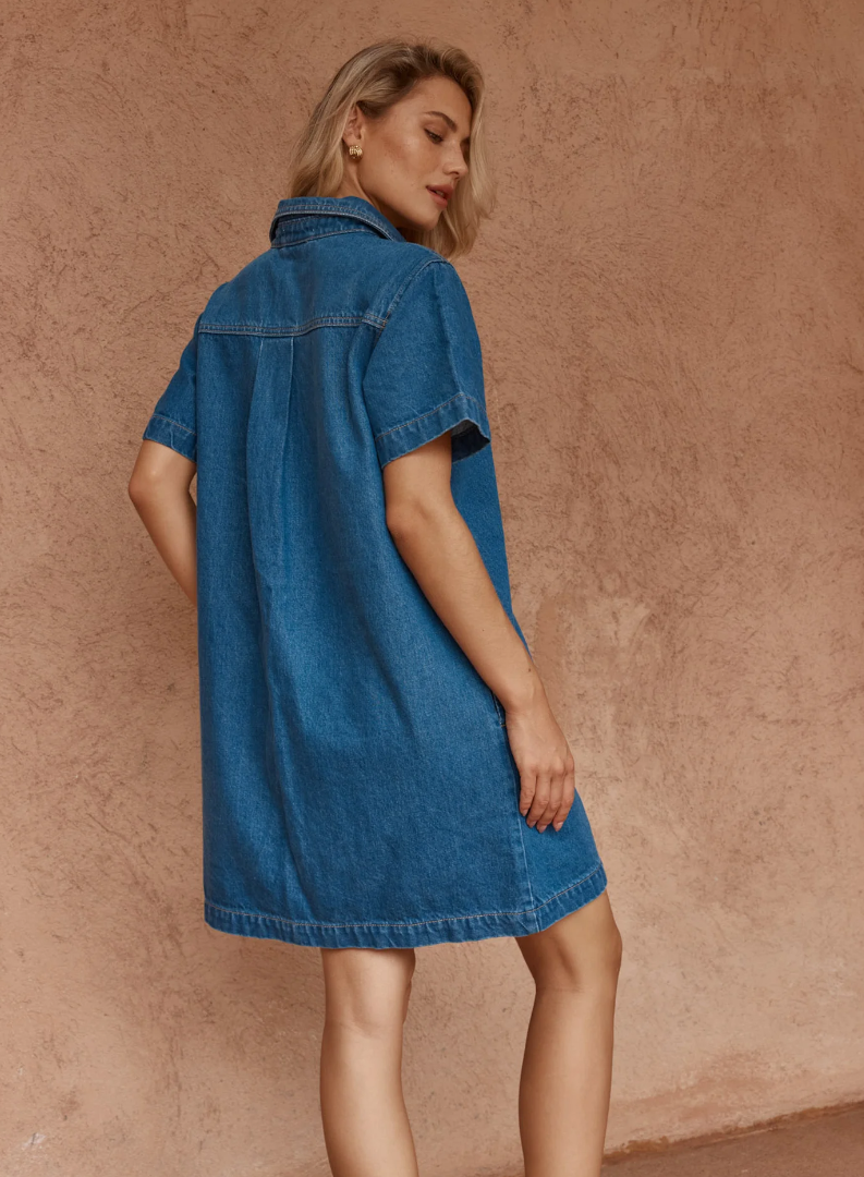 SASS PEPE WAVE DENIM DRESS CLASSIC BLUE