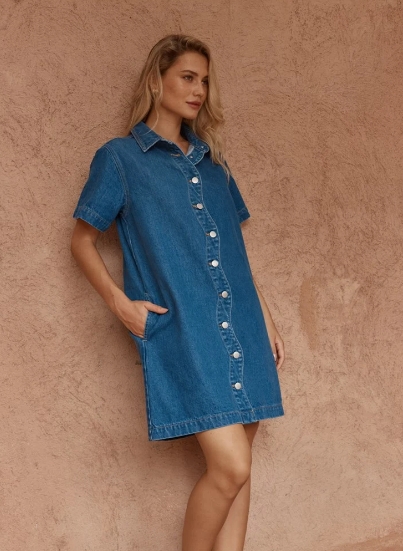 SASS PEPE WAVE DENIM DRESS CLASSIC BLUE